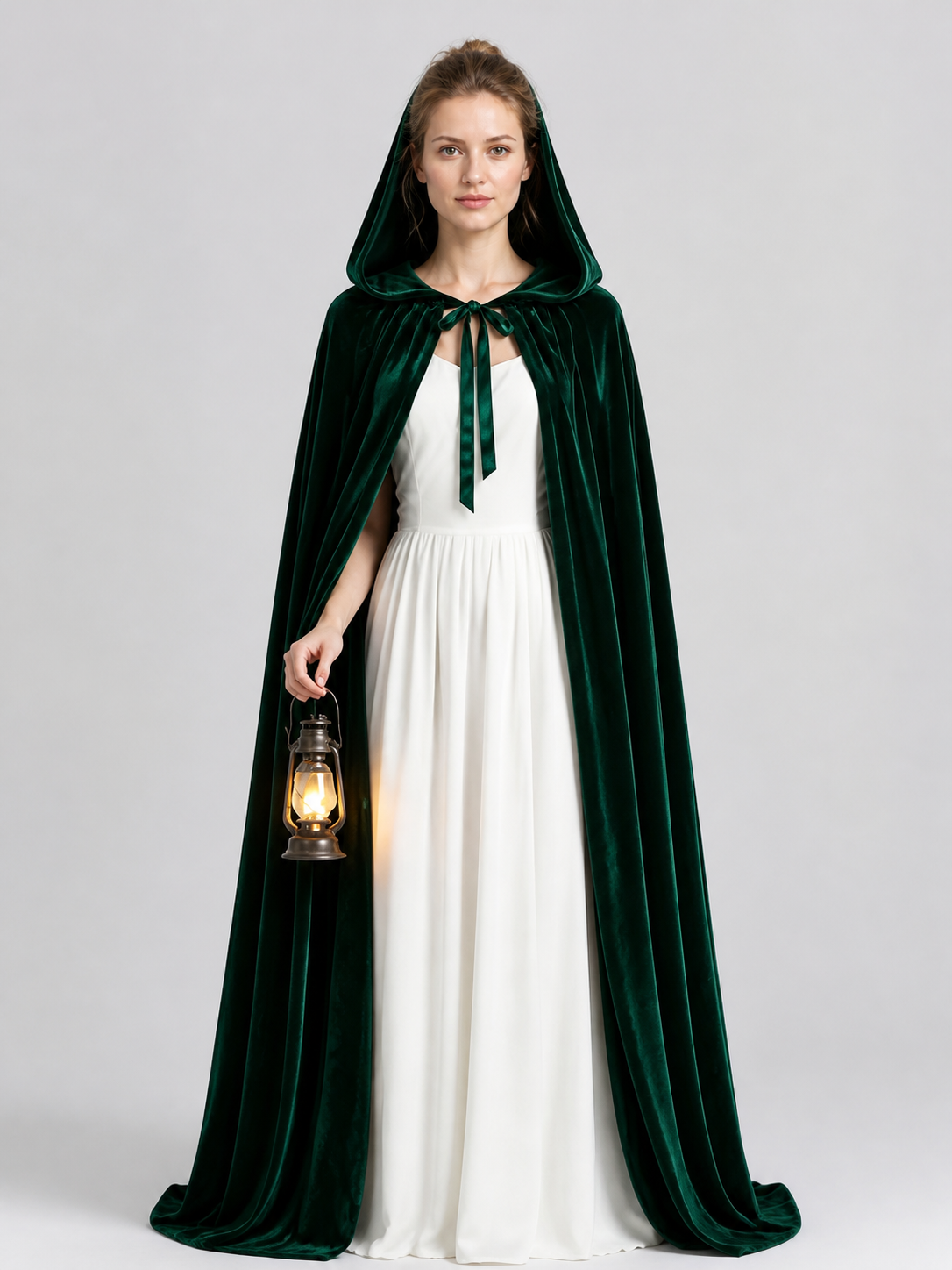 Long Dark Green Hooded Cosplay Cloak Costume Capes detail 3