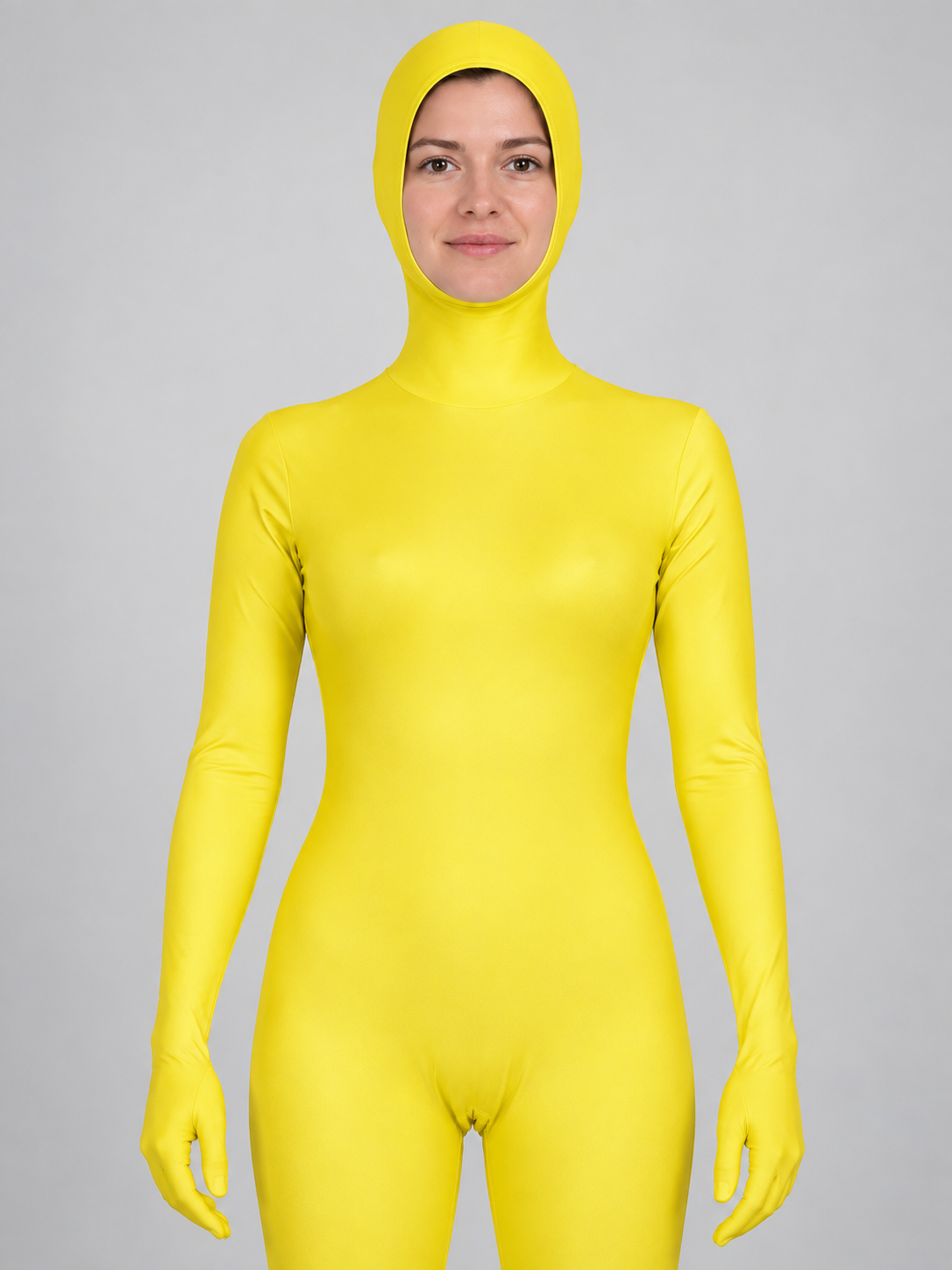 Yellow Zentai Bodysuit with Closed Hands and Feet
