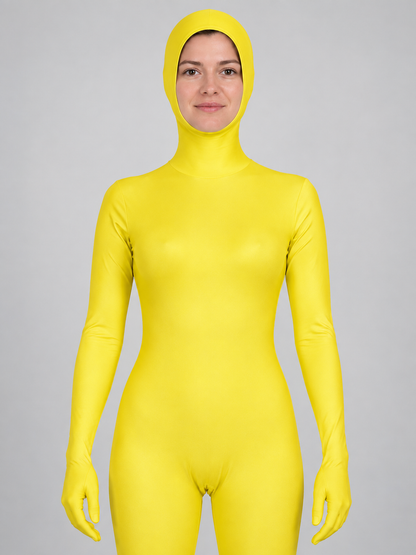 Yellow Zentai Bodysuit with Closed Hands and Feet