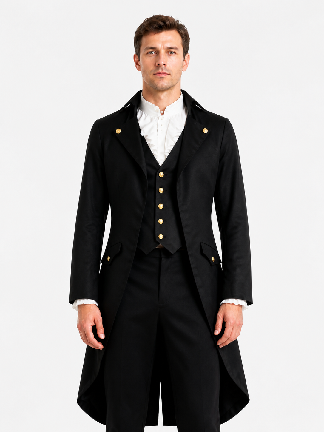 Gothic Black Steampunk Tailcoat with Gold Buttons product detail 3