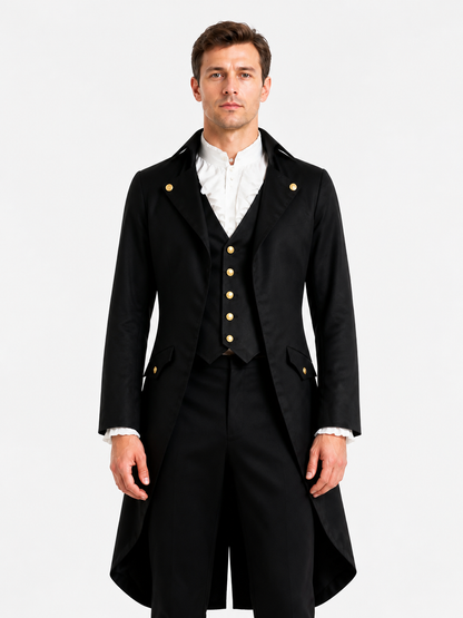 Gothic Black Steampunk Tailcoat with Gold Buttons product detail 3