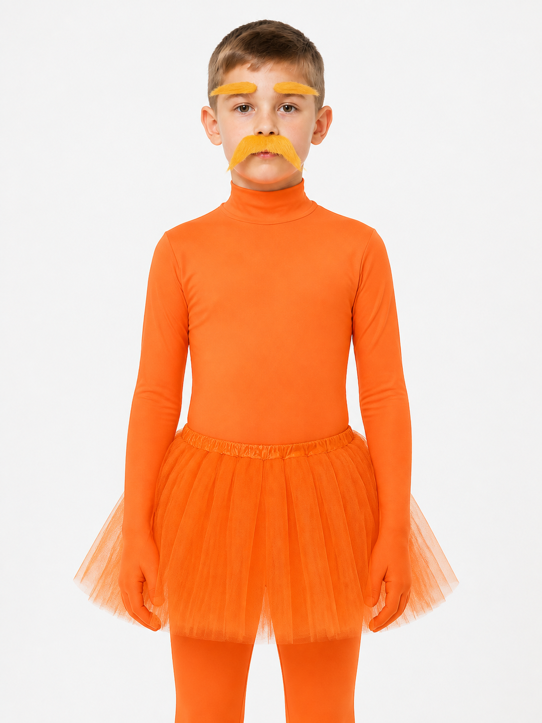 Orange Jumpsuit Costume with Skirt and Mustache for Halloween Costumes detail 3
