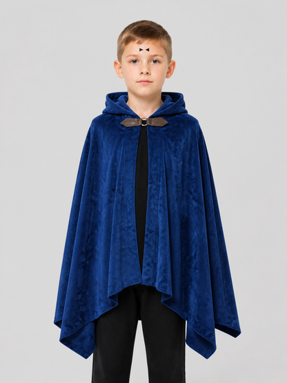 Hooded Cloak Cape with Pointed Hem for Cosplay, Blue Costume Capes detail 2