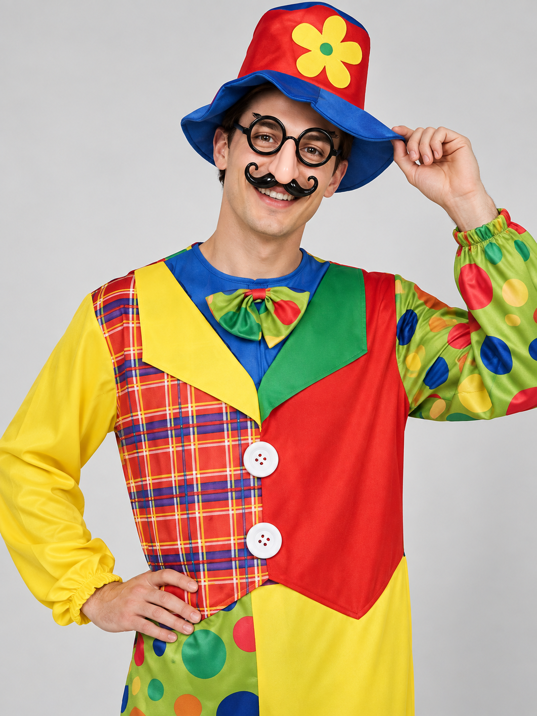 Adult Clown Costume with Hat and Bow Tie