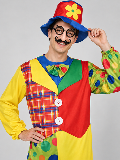 Adult Clown Costume with Hat and Bow Tie