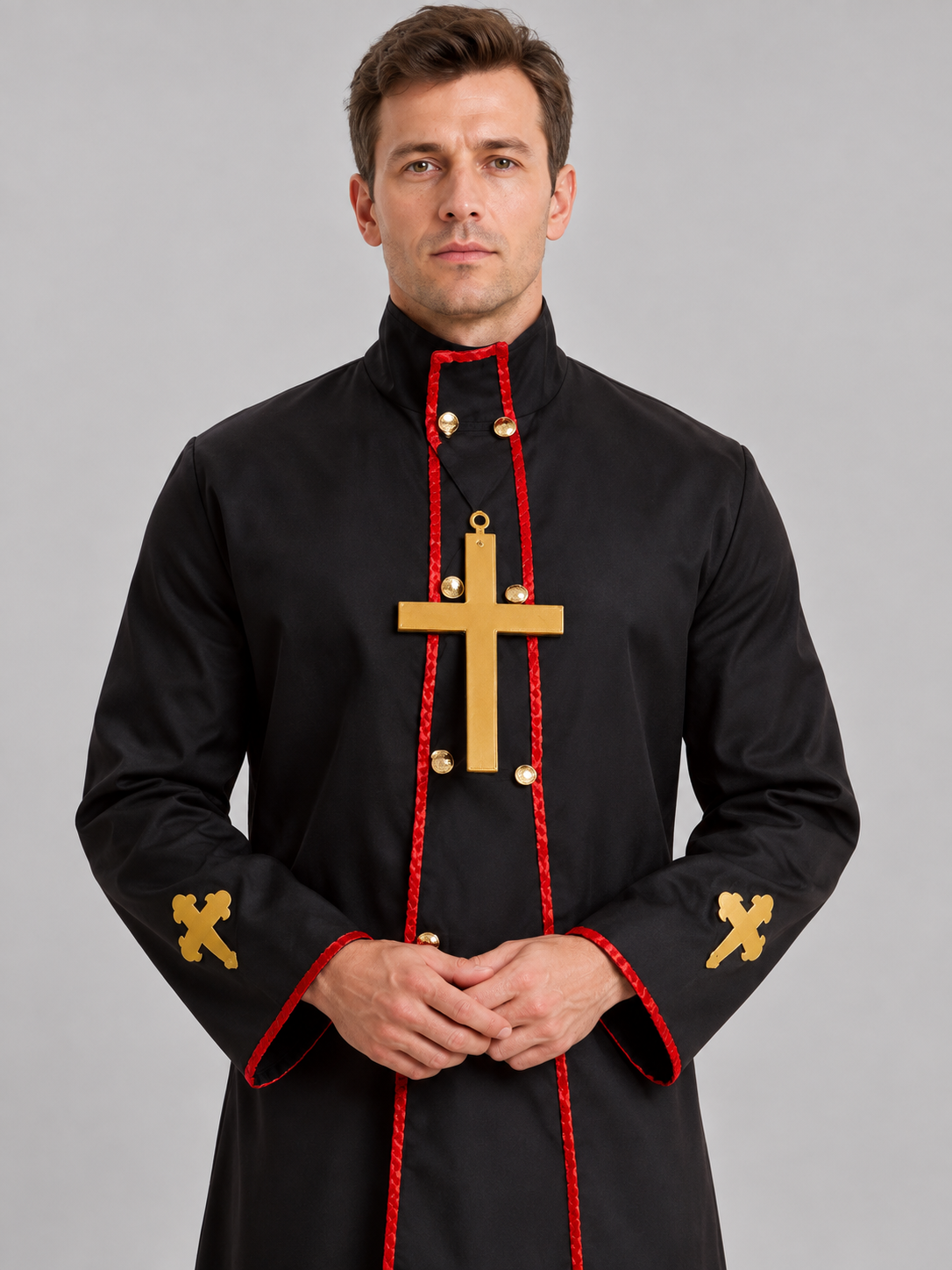 Long Cassock with Red Trim and Gold-Tone Crosses product detail 2