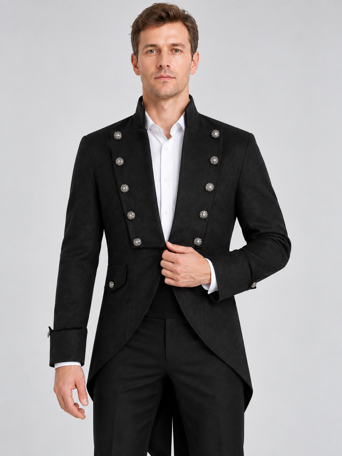 Black tailcoat with high collar and long tails