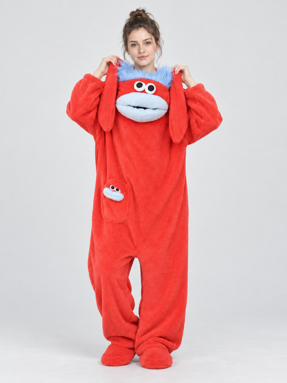 Insulated Pajama Jumpsuit with Cartoon Face