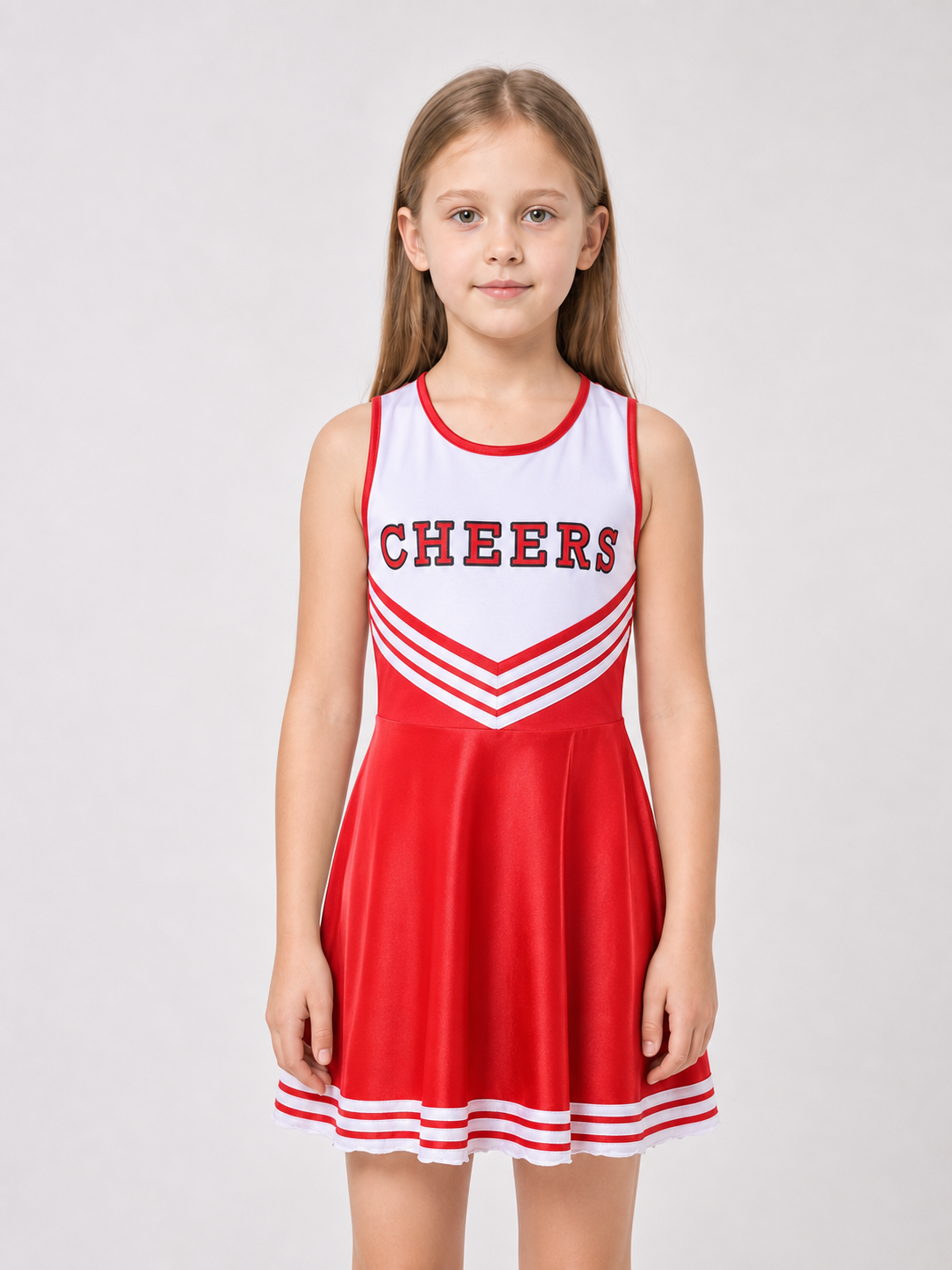 Cheerleading Costume: Dress, Leg Warmers, and Pom-Poms