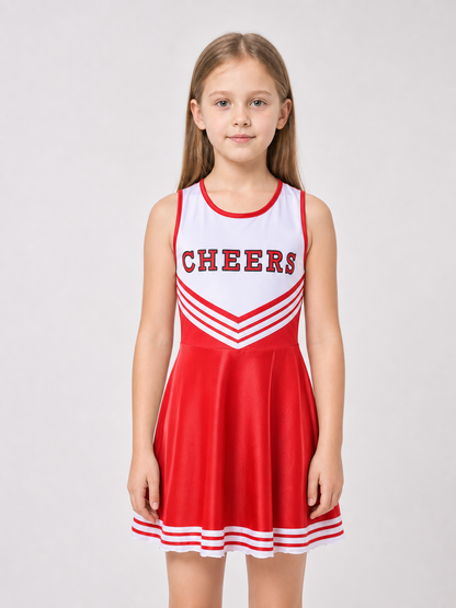 Cheerleading Costume: Dress, Leg Warmers, and Pom-Poms