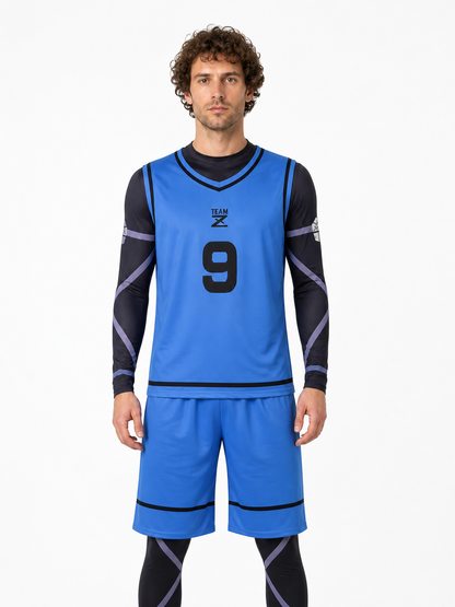 Blue Striped Soccer Cosplay Costume, Number 9 Costumes detail 3