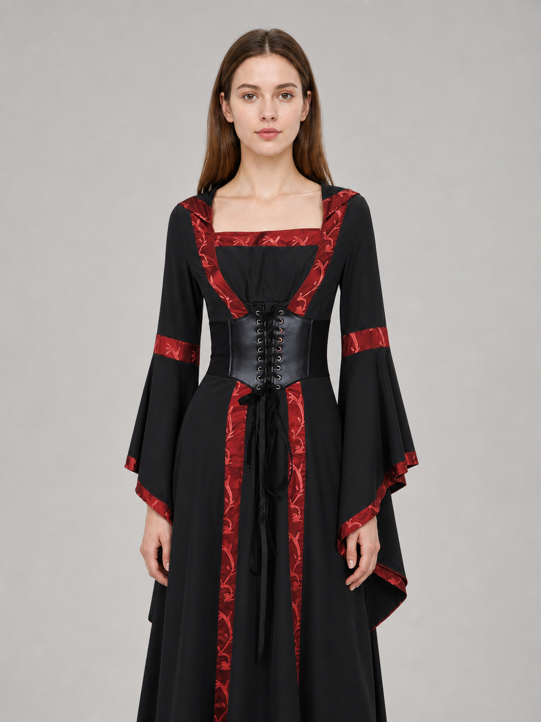 Black Gothic Dress with Hood and Lacing