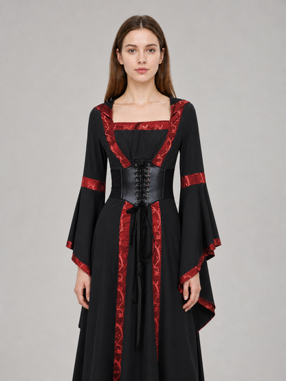 Black Gothic Dress with Hood and Lacing