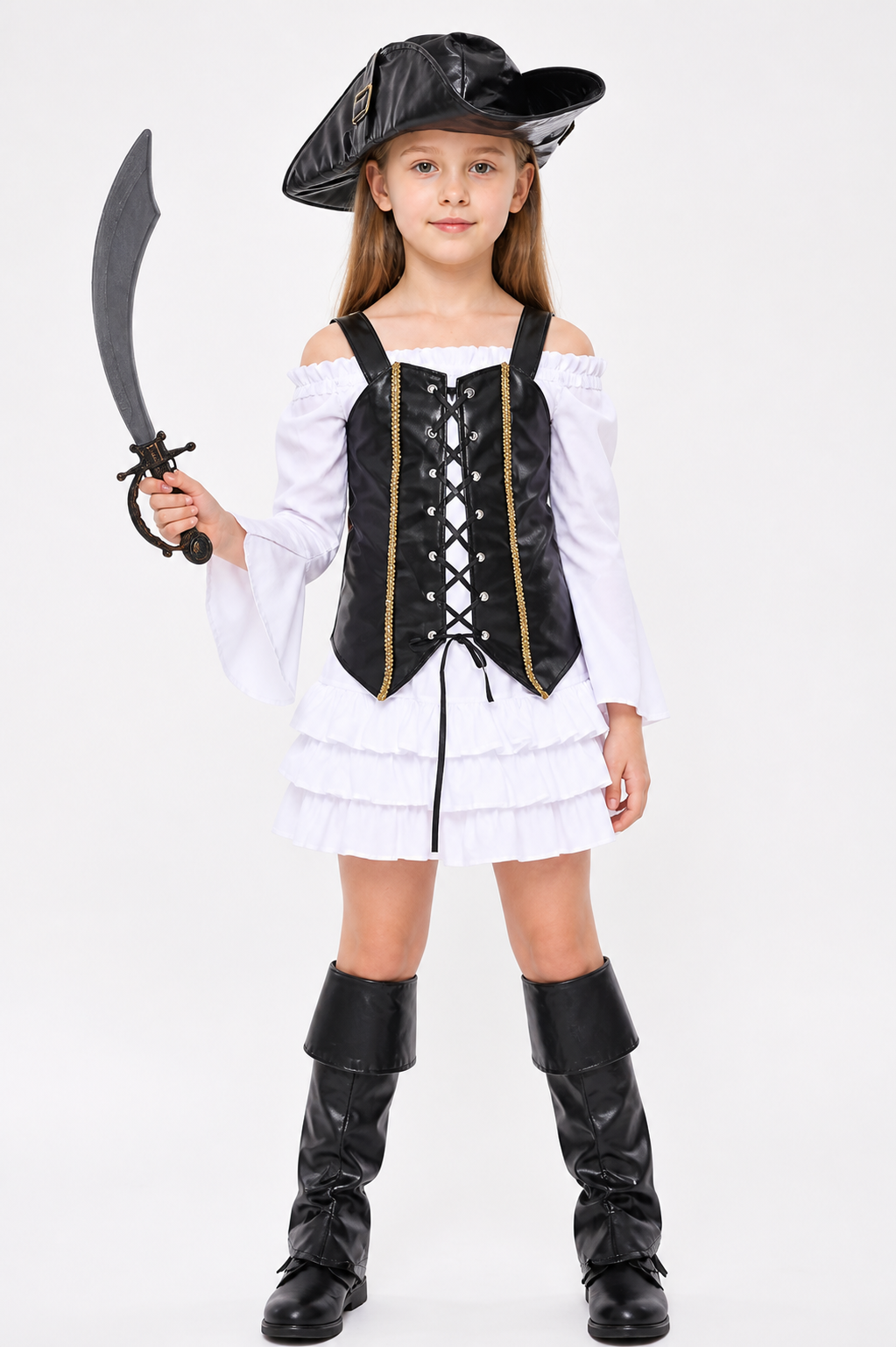 Children's Pirate Costume with Ruffled Skirt and Vest Costumes detail 3