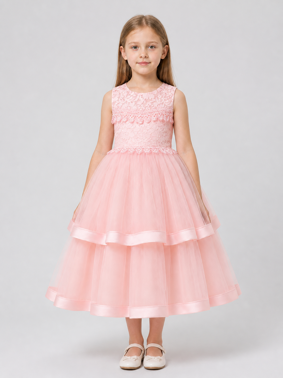 Girls’ Long Princess Dress with Lace and Tulle product detail 3