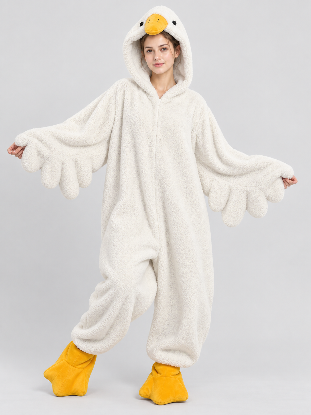 White Goose Kigurumi Pajama in Coral Fleece