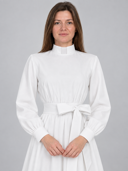 White nun costume made of linen and polyester with belt