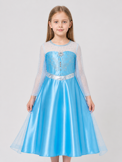 Elsa Anna Princess Dress with a Train and Silver Belt Costume Dresses detail 3