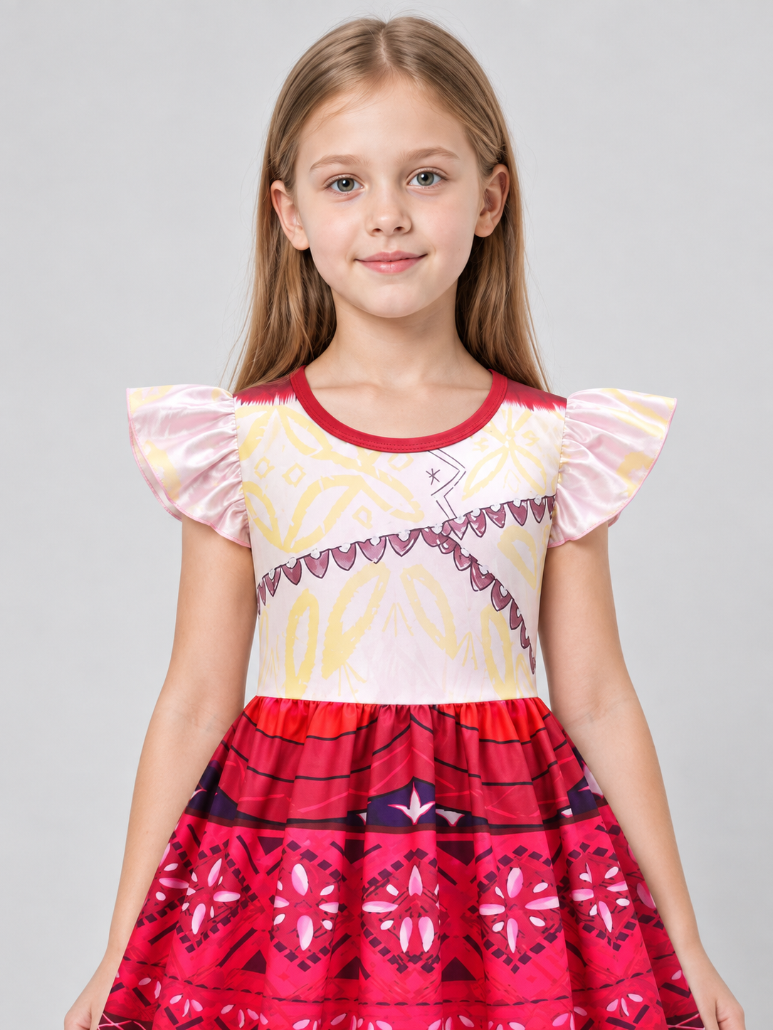 Girls' Dress with Ruffles and Geometric Print