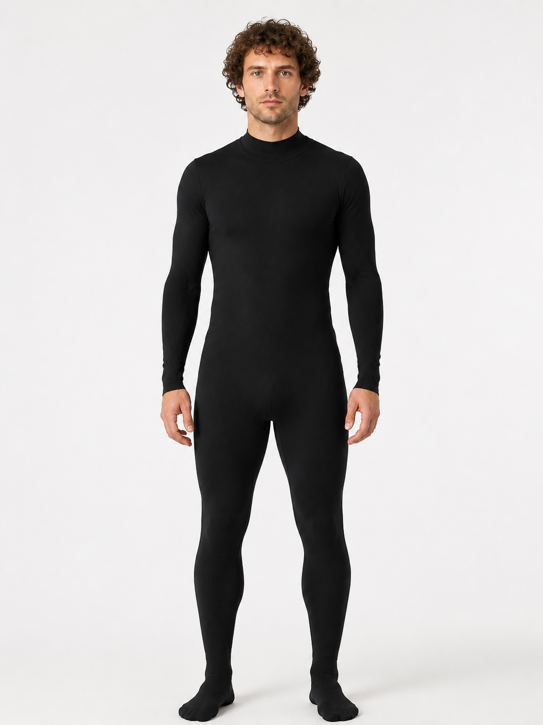 Black Form-Fitting Jumpsuit with Long Sleeves