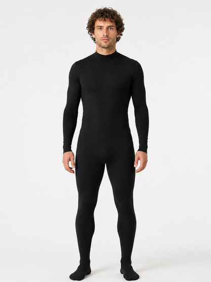 Black Form-Fitting Jumpsuit with Long Sleeves