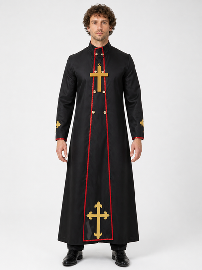 Black Cassock with Gold Cross and Red Trim product detail 2