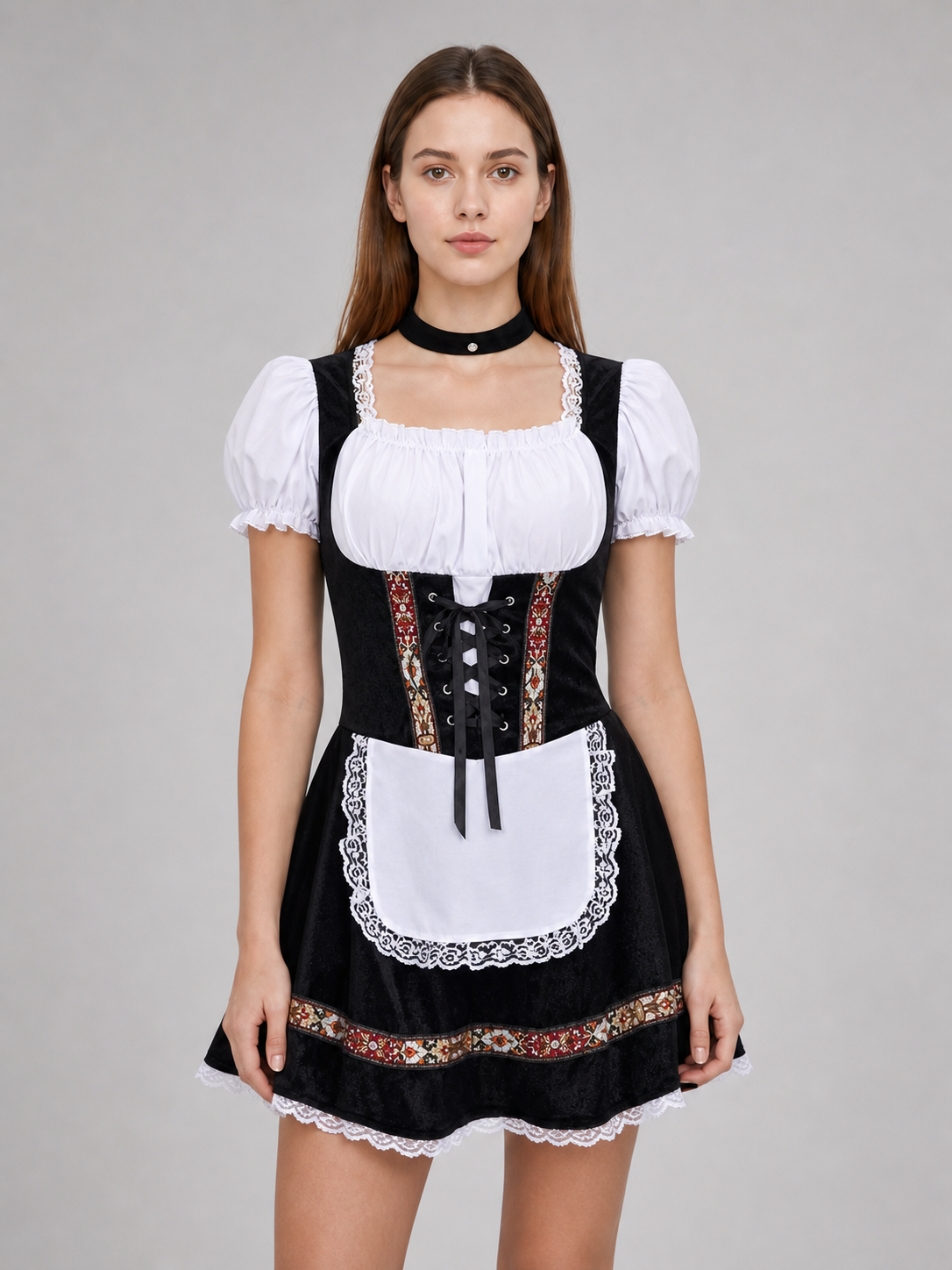 Historical national costume with apron and lace