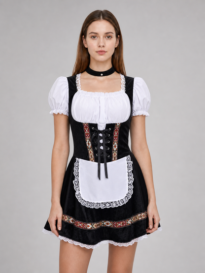 Historical national costume with apron and lace