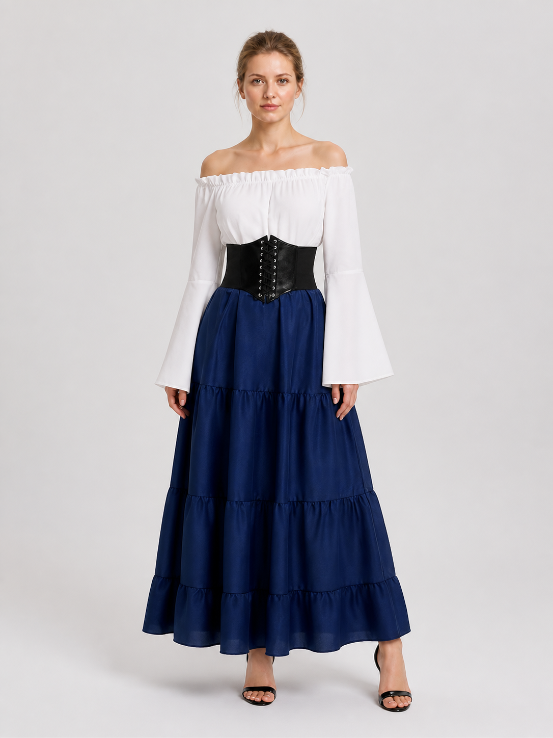 Long Dress with Flared Sleeves, Tiered Skirt Costume Dresses detail 3
