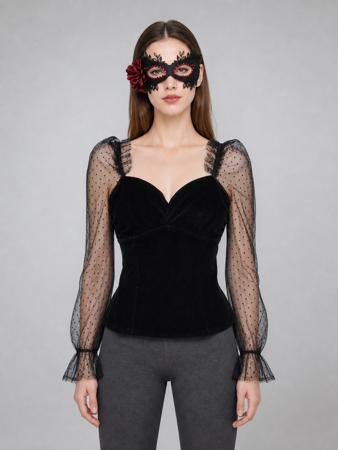 Masquerade Eye Mask with Rose, Gothic Style