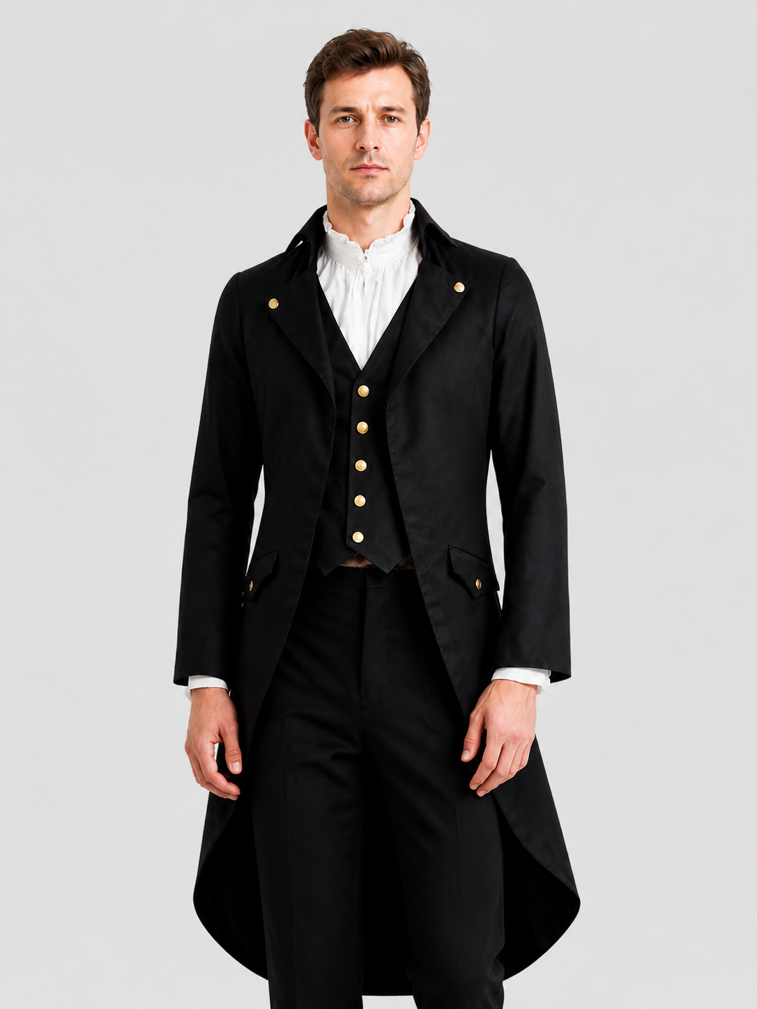 Black elongated tailcoat in Gothic style with lapels product detail 3