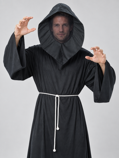 Black Vampire Costume with Hood and Belt