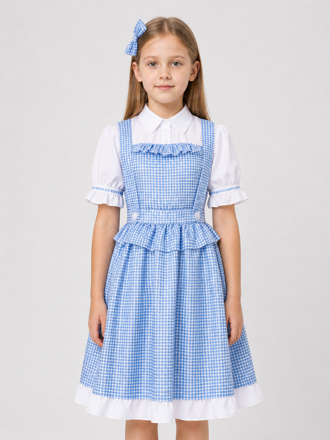 Dorothy Cosplay Dress in Blue-and-White Check with Bow Costume Dresses detail 3