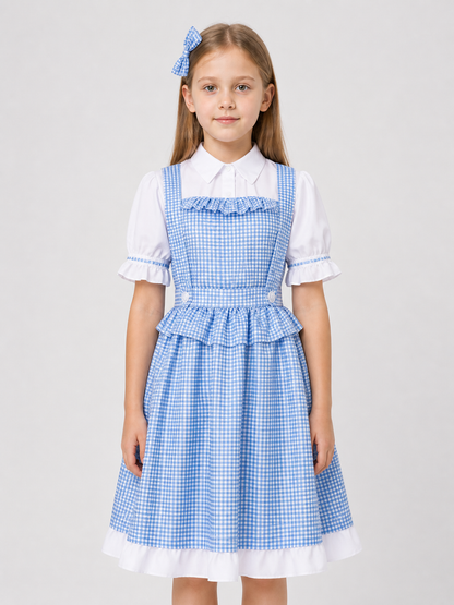 Dorothy Cosplay Dress in Blue-and-White Check with Bow Costume Dresses detail 3