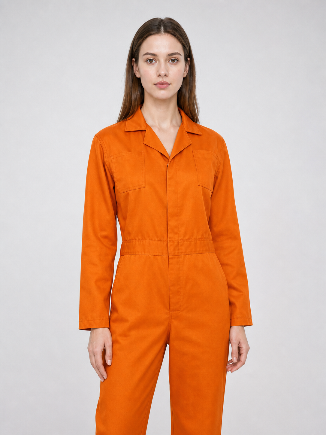 Orange Long-Sleeve Utility Jumpsuit