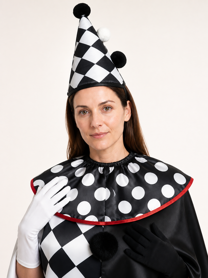 Carnival Clown Hat with Pom-Poms Costume Headwear detail 2