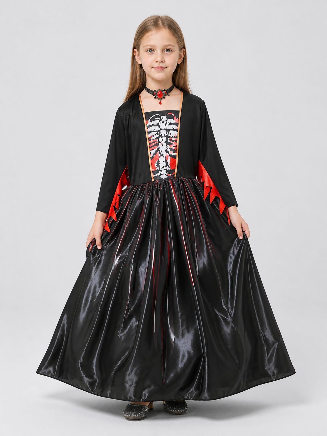Girls' Halloween witch dress with red stripes Costume Dresses detail 2