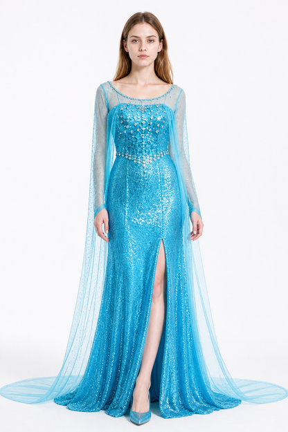 Blue Elsa Dress with Sequins and a Long Train Costume Dresses detail 3