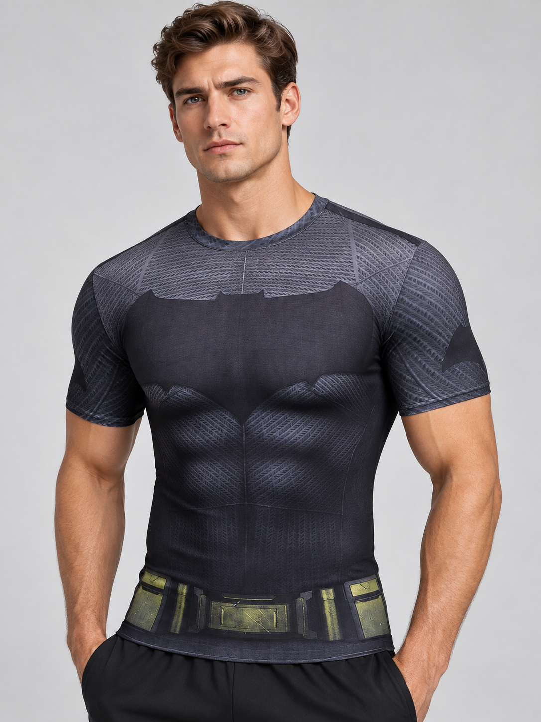 Men's Short-Sleeve Athletic T-Shirt with Musculature Print