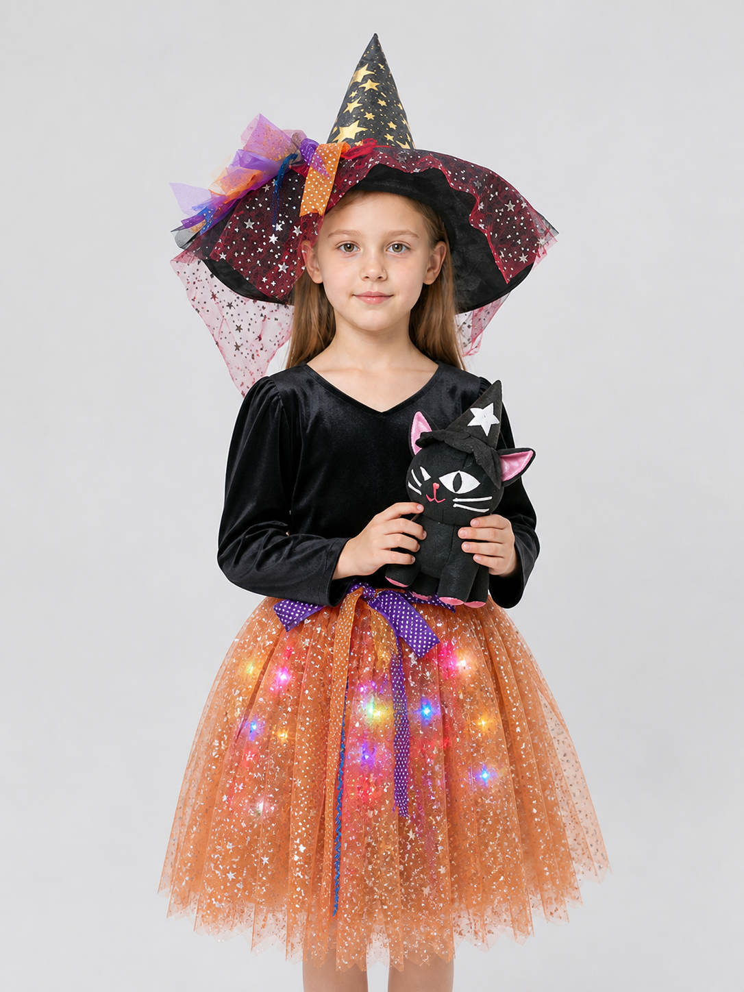 Halloween Witch Costume: Dress, Hat, and Cat Costume Dresses detail 3