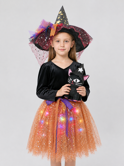 Halloween Witch Costume: Dress, Hat, and Cat Costume Dresses detail 3