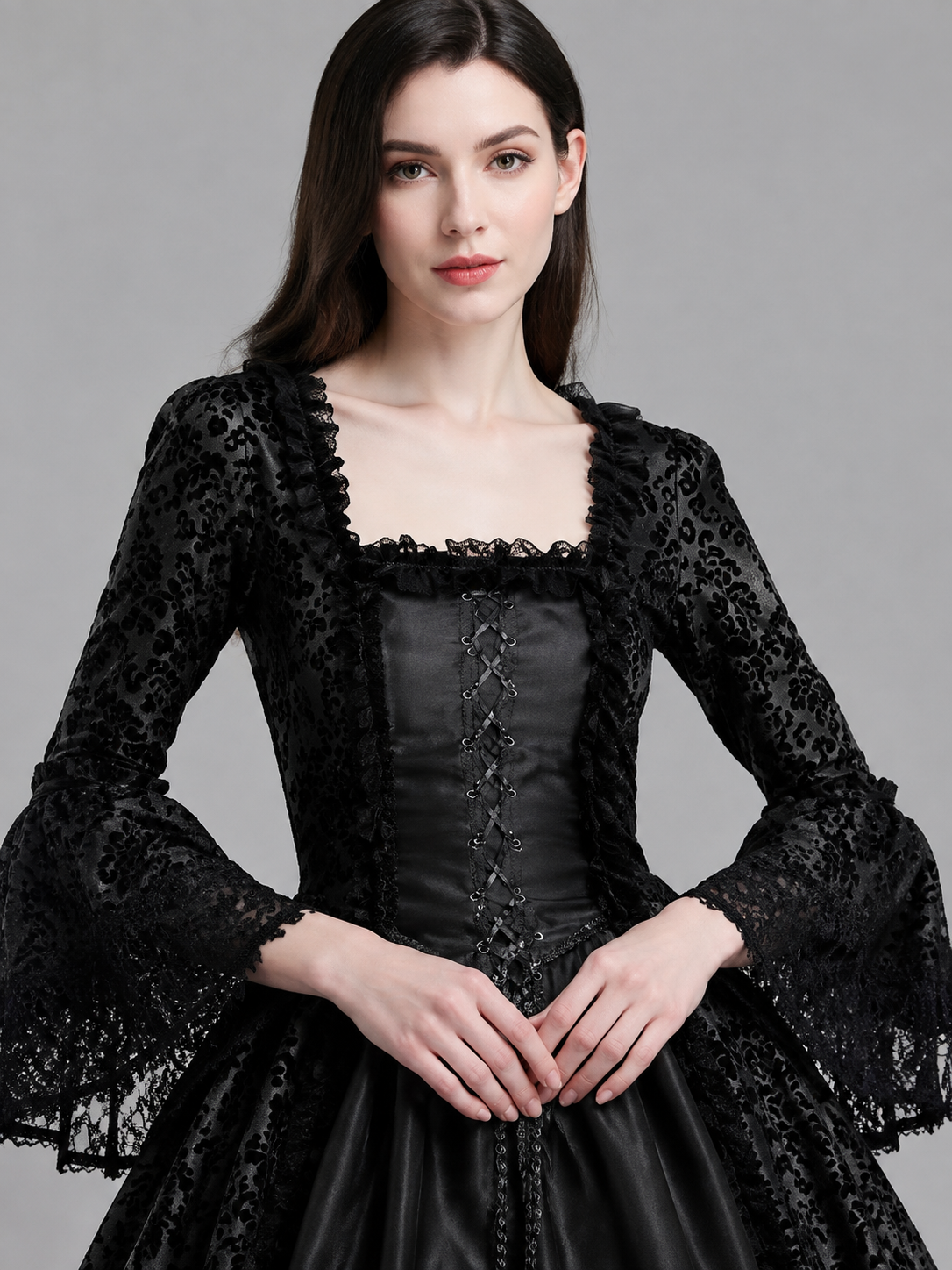 Floor-Length Medieval Dress with Lace and Lacing Costume Dresses detail 2
