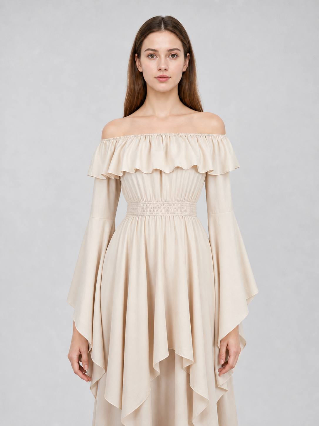 Off-the-shoulder maxi dress with ruffles