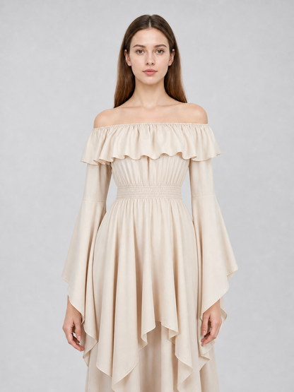 Off-the-shoulder maxi dress with ruffles