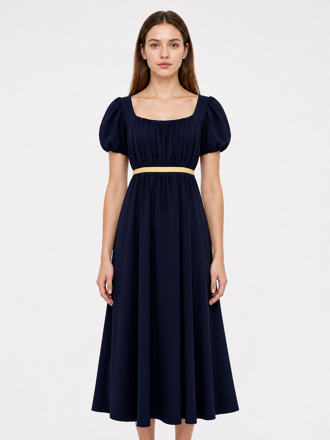 Long A-line Dress with Gold Belt Costume Dresses detail 3