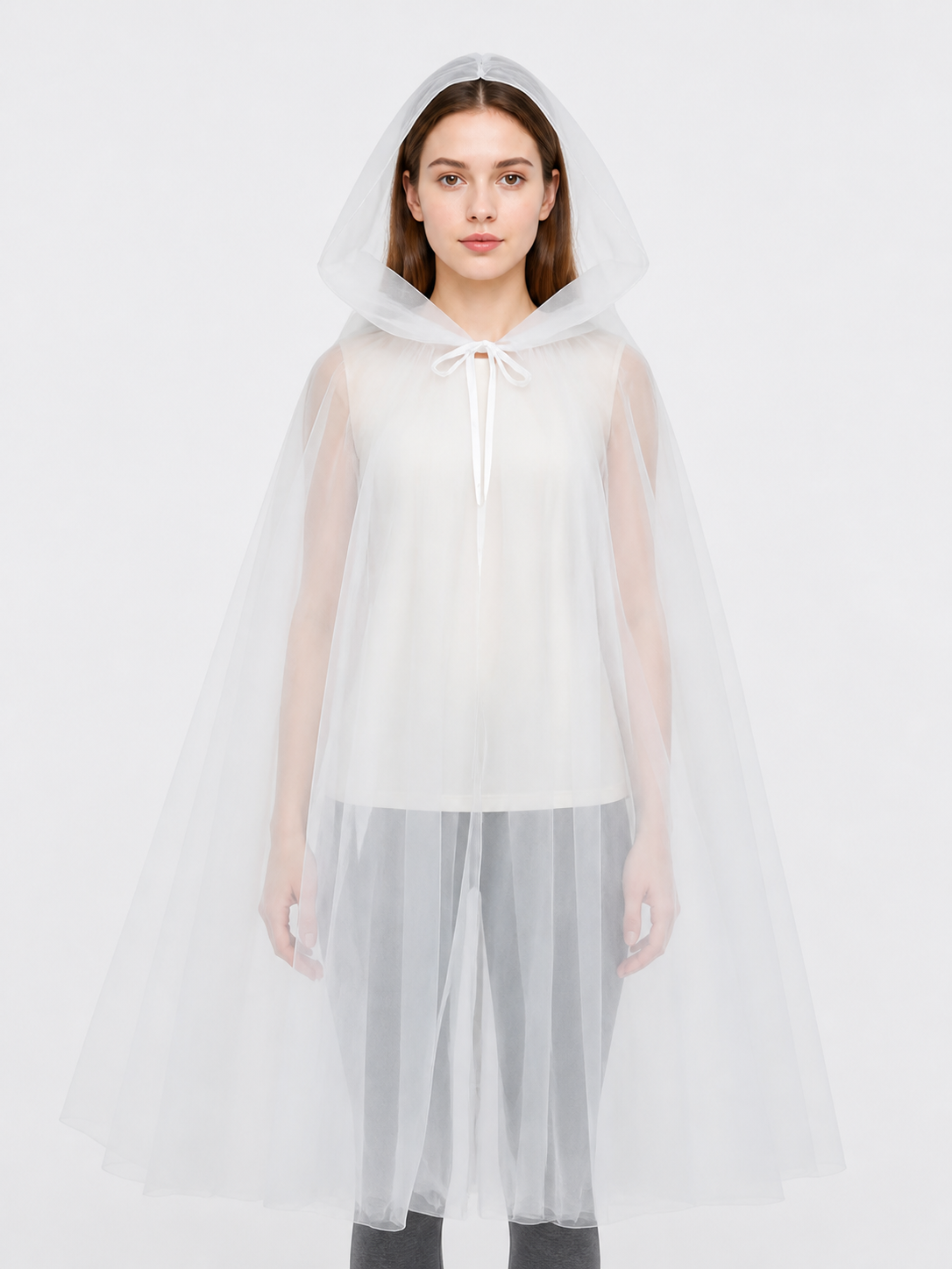 Long Semi-Transparent White Hooded Cape Costume Capes detail 3