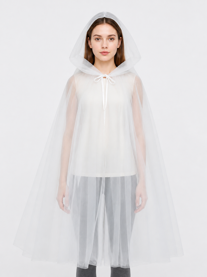 Long Semi-Transparent White Hooded Cape Costume Capes detail 3