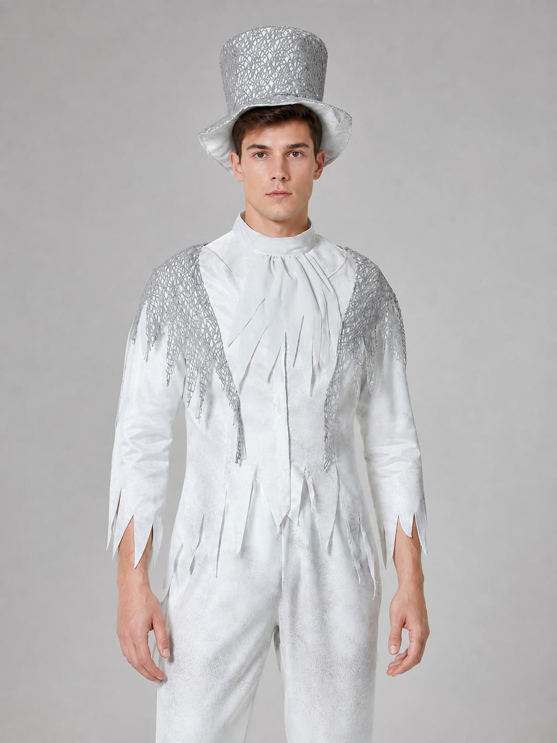 Theatrical Ghost Costume with Top Hat and Gloves