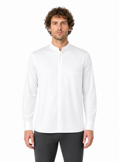 White Shirt with Stand Collar and Long Sleeves product detail 3
