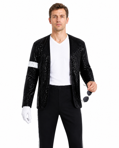 Michael Jackson Sequined Costume with Striped Pants upper body view